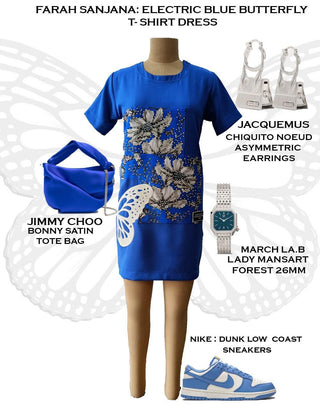 Electric Blue Butterfly T-Shirt Dress - Farah Sanjana