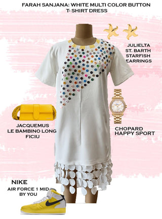 White Multi-Color Button T-Shirt - Farah Sanjana