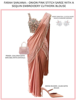 Onion Pink Stitch Saree With A Sequin Embroidery Cutwork Blouse - Farah Sanjana