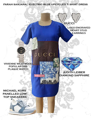 Electric Blue Upcycled T-Shirt Dress - Farah Sanjana