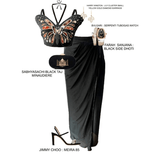 Black Butterfly Burst Blouse & Dhoti Set - Farah Sanjana