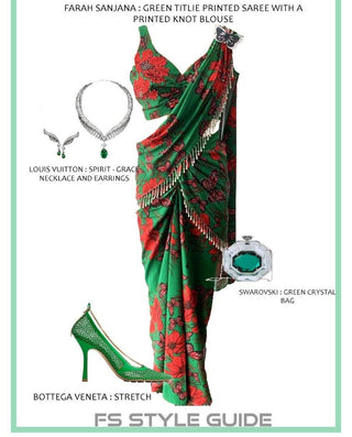 Green Titlie Printed Saree with a Printed Knot Blouse - Farah Sanjana