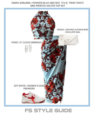 Powder Blue Red Titlie Print Dhoti & Halter Top Set - Farah Sanjana