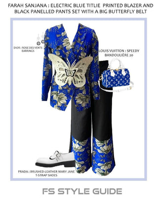 Electric Blue Titlie Printed Blazer & Pants Set