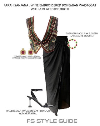 Wine-Embroidered Bohemian Waistcoat with Side Dhoti