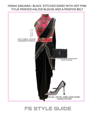 Black Stitched Saree with Titlie Printed Halter Blouse