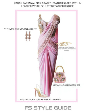 Pink Draped Feather Saree with a Leather Work Sculpted Feather Blouse - Farah Sanjana