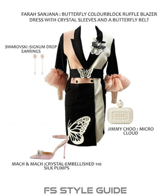 Butterfly Colourblock Ruffle Blazer Dress with Crystal Sleeves and a Butterfly Belt - Farah Sanjana