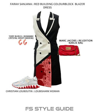 Red Building Color Block Blazer Dress - Farah Sanjana