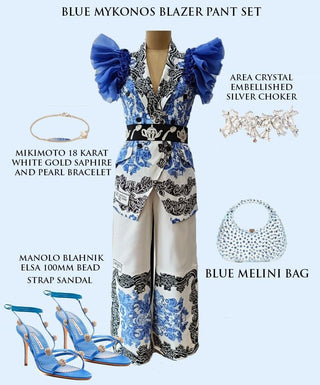 Blue Mykonos Blazer Pant Set - Farah Sanjana