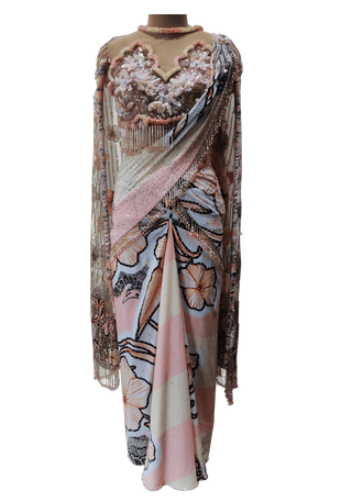 Peach Seahorse Printed Saree Set - Farah Sanjana