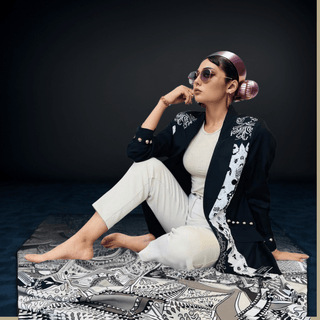 Black White Porcelain Blazer - Farah Sanjana