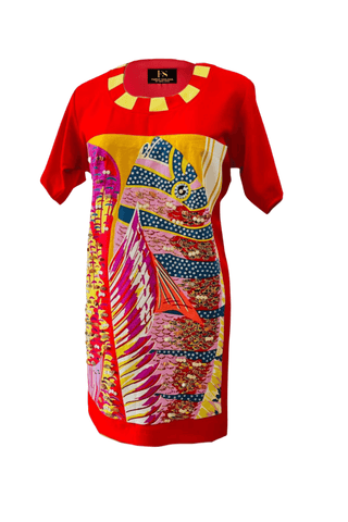 Crimson Blow Fish T-Shirt Dress - Farah Sanjana