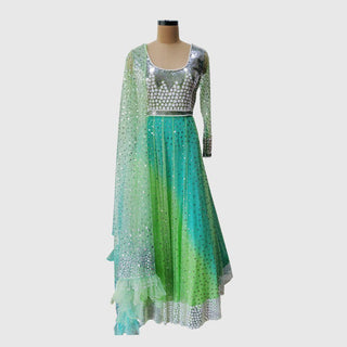 Aqua Ombre Gown Suit - Farah Sanjana