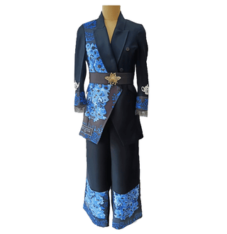 Blue Iris Double-Breasted Blazer Set - Farah Sanjana