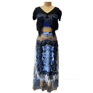 Blue Iris Fringe Top and Net Skirt - Farah Sanjana