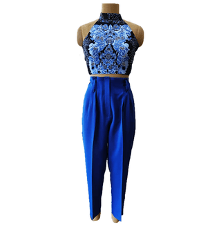 Blue Iris Top with Cigarette Pleated Pants - Farah Sanjana