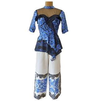 Blue Iris Peplum Top with Pants - Farah Sanjana