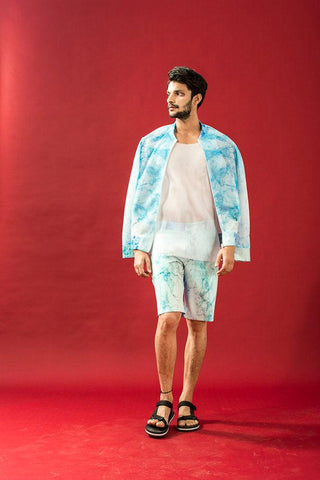 Blue Wave Print Men's Bomber Jacket - Farah Sanjana