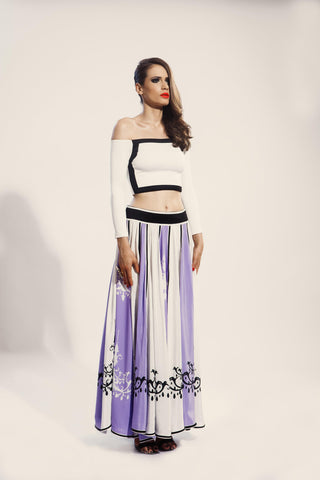 Black And White Off Shoulder Crop Top - Farah Sanjana