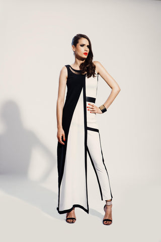 Black & White Flap Detail Top In Pure Crepe - Farah Sanjana