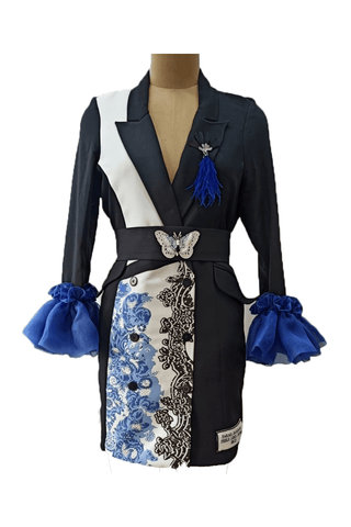 Black Blue Mykonos Blazer Dress - Farah Sanjana