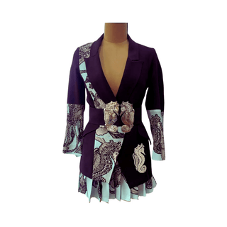 Black Blue Seahorse Blazer Skirt Set - Farah Sanjana