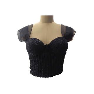 Black Embroidered Corset Top - Farah Sanjana