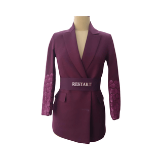 Wine Embroidered Blazer - Farah Sanjana