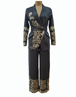 Black Gold Porcelain Blazer Set - Farah Sanjana