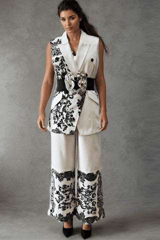 Black White Blazer Set - Farah Sanjana