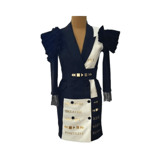 Black White Color Block Blazer Dress - Farah Sanjana