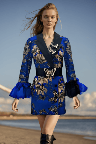 Blue Butterfly Blazer Dress - Farah Sanjana