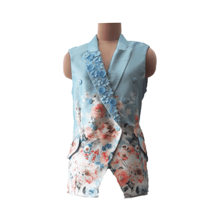 Blue Floral Satin Blazer - Farah Sanjana