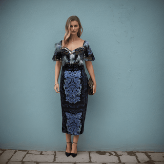 Blue Iris Fringe Feather Dress - Farah Sanjana