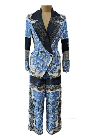 Blue White Mykonos Blazer Set - Farah Sanjana