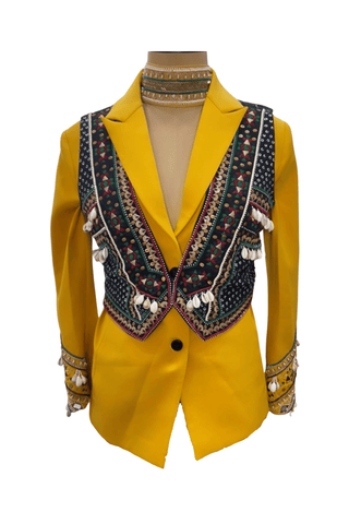 Boho Embroidered Blazer, Waistcoat Set - Farah Sanjana