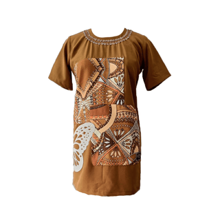 Brown Aztec T-Shirt Dress - Farah Sanjana