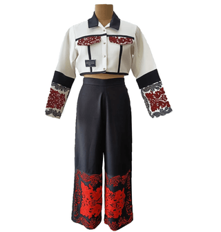 Crop Jacket and Black Rustic Red Pants - Farah Sanjana