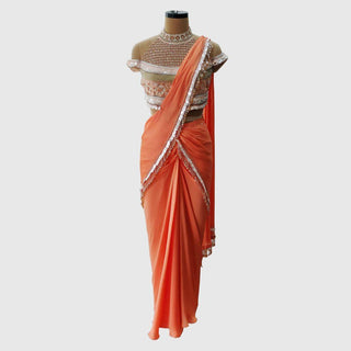 Coral Pre-Draped Saree Set - Farah Sanjana