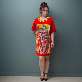 Crimson Blow Fish T-Shirt Dress - Farah Sanjana