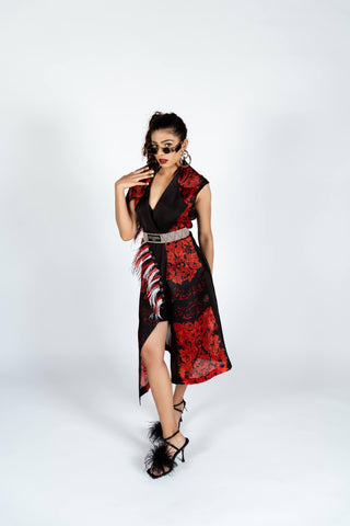 The Rustic Red Feather Trench (With Belt) - Farah Sanjana