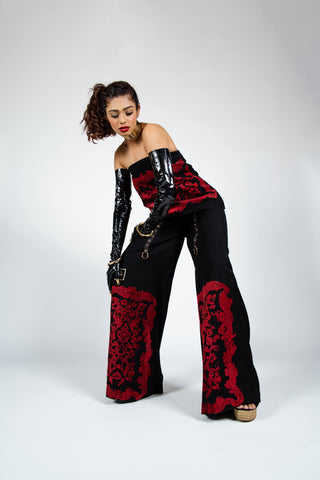 Rustic Red Framed Trousers - Farah Sanjana