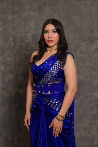 Electric Blue Gold Foil Saree