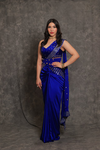 Electric Blue Gold Foil Saree