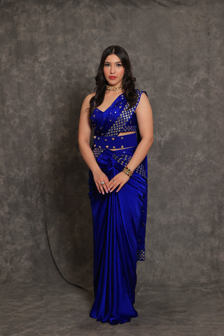 Electric Blue Gold Foil Saree