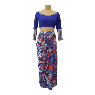 Electric Blue Aztec Dhoti Set - Farah Sanjana