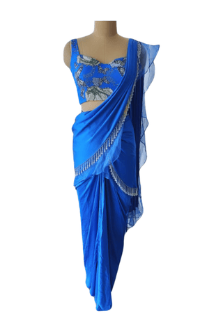 Electric Blue Organza Detailed Saree - Farah Sanjana