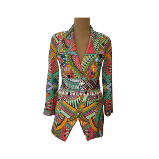 Green Aztec Blazer with Belt - Farah Sanjana