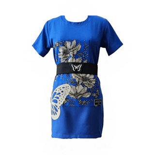 Electric Blue Butterfly T-Shirt Dress with Belt - Farah Sanjana